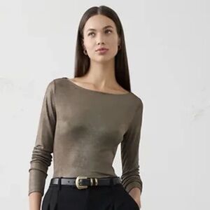 Banana Republic Factory foiled ribbed boat-neck top in taupe/gold shimmer